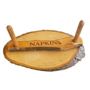 Pocono Mountains Wood Bark Napkins Holder Rustic Farmhouse Organizer 11x6" VG